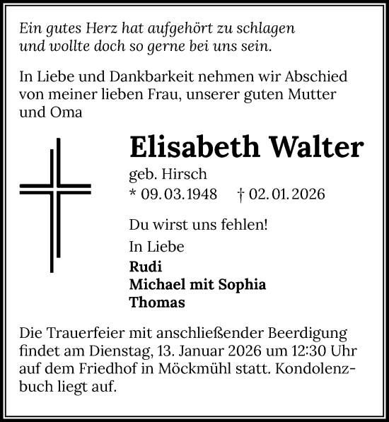 Traueranzeige von Elisabeth Walter von GESAMT