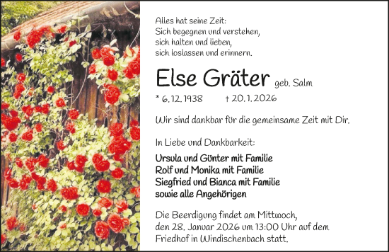 Traueranzeige von Else Gräter von GESAMT