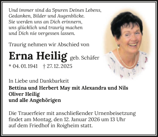 Traueranzeige von Erna Heilig von GESAMT