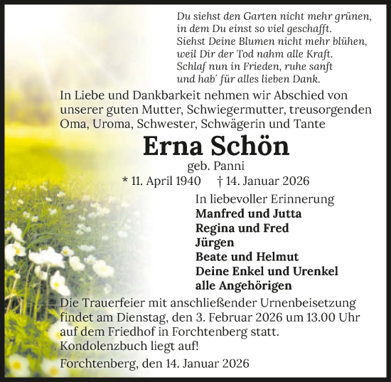 Traueranzeige von Erna Schön von GESAMT
