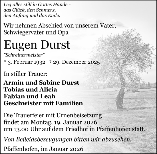 Traueranzeige von Eugen Durst von GESAMT