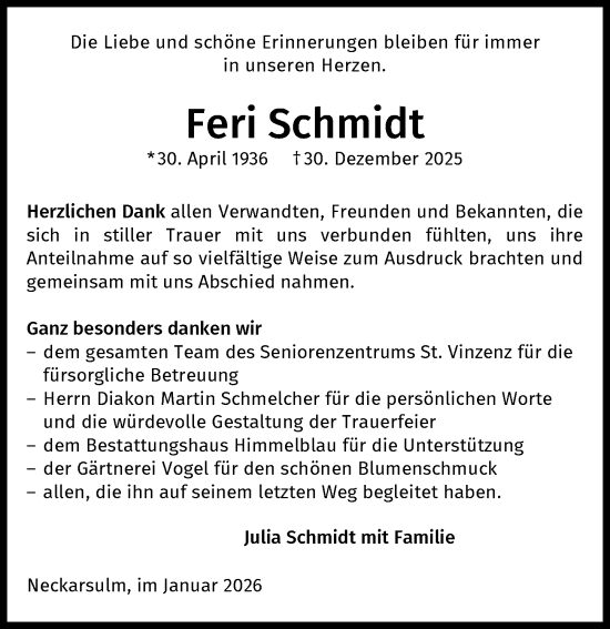Traueranzeige von Feri Schmidt von GESAMT