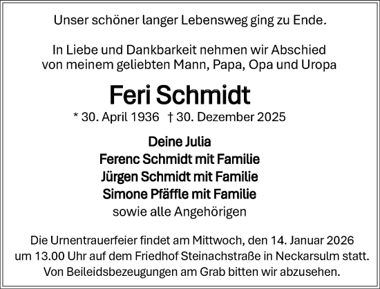 Traueranzeige von Feri Schmidt von GESAMT