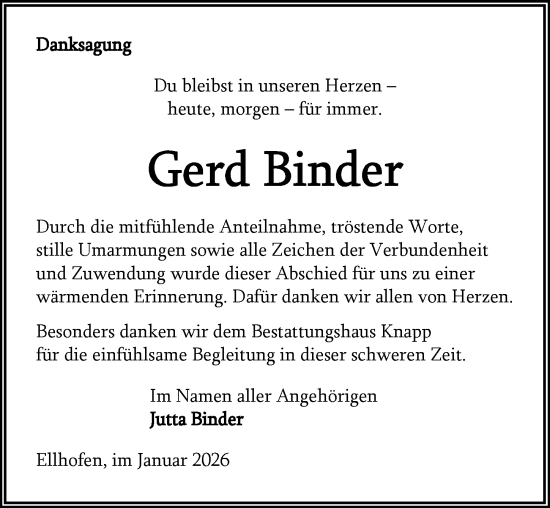 Traueranzeige von Gerd Binder von GESAMT