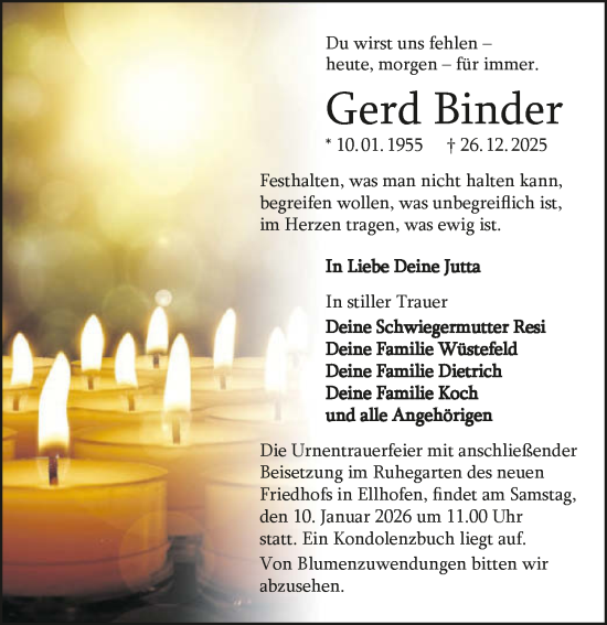 Traueranzeige von Gerd Binder von GESAMT