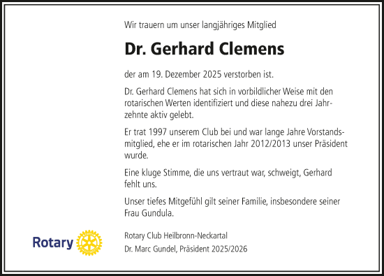Traueranzeige von Gerhard Clemens von GESAMT