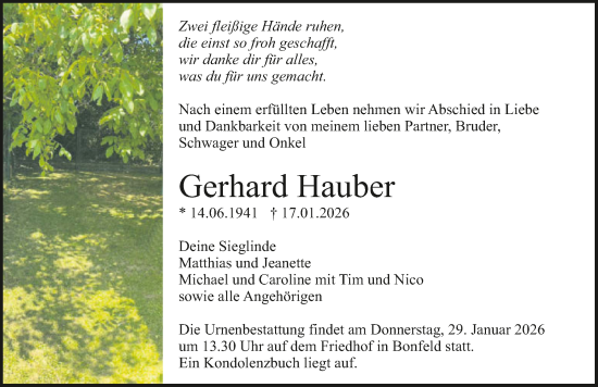 Traueranzeige von Gerhard Hauber von GESAMT