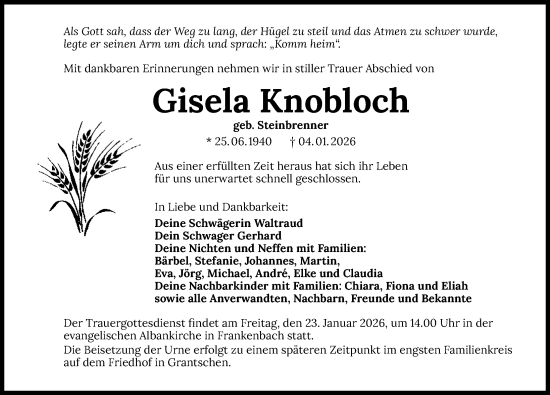 Traueranzeige von Gisela Knobloch von GESAMT
