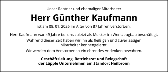 Traueranzeige von Günther Kaufmann von GESAMT