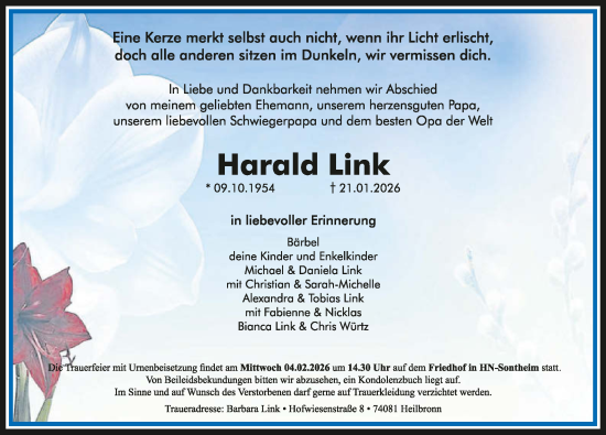 Traueranzeige von Harald Link von GESAMT