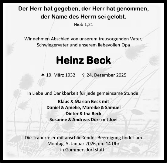Traueranzeige von Heinz Beck von GESAMT