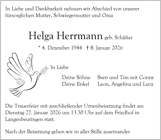 Traueranzeige von Helga Herrmann von GESAMT