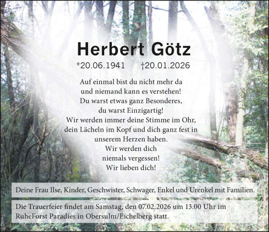 Traueranzeige von Herbert Götz von GESAMT