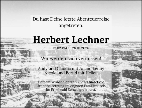 Traueranzeige von Herbert Lechner von GESAMT