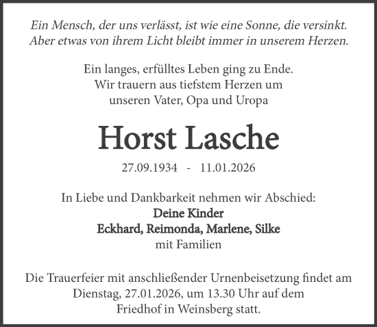 Traueranzeige von Horst Lasche von GESAMT