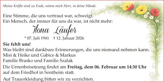 Traueranzeige von Ilona Läufer von GESAMT