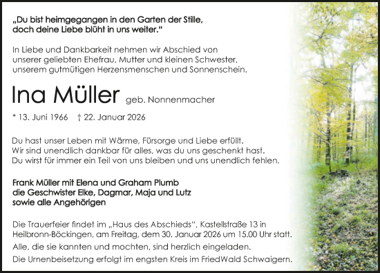 Traueranzeige von Ina Müller von GESAMT