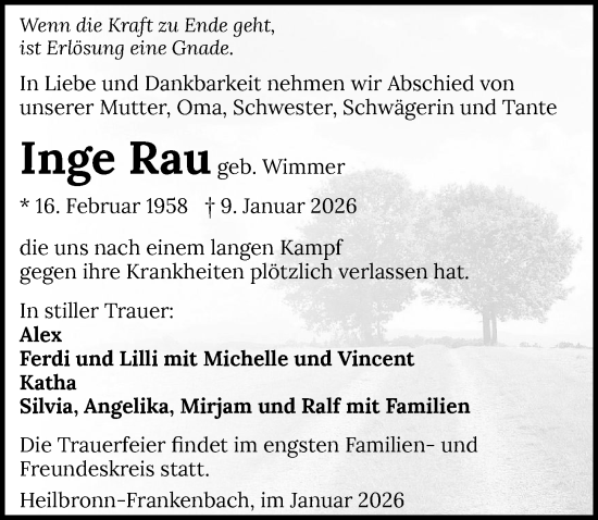Traueranzeige von Inge Rau von GESAMT