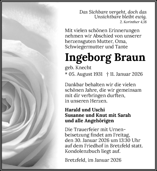 Traueranzeige von Ingeborg Braun von GESAMT