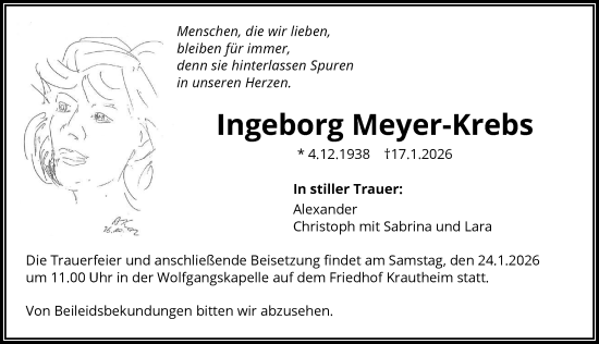 Traueranzeige von Ingeborg Meyer-Krebs von GESAMT