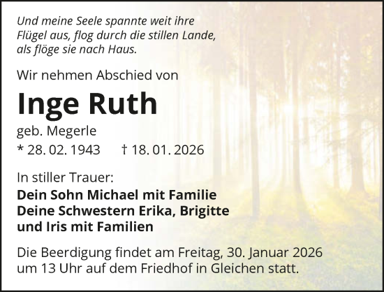 Traueranzeige von Inge Ruth Megerle von GESAMT