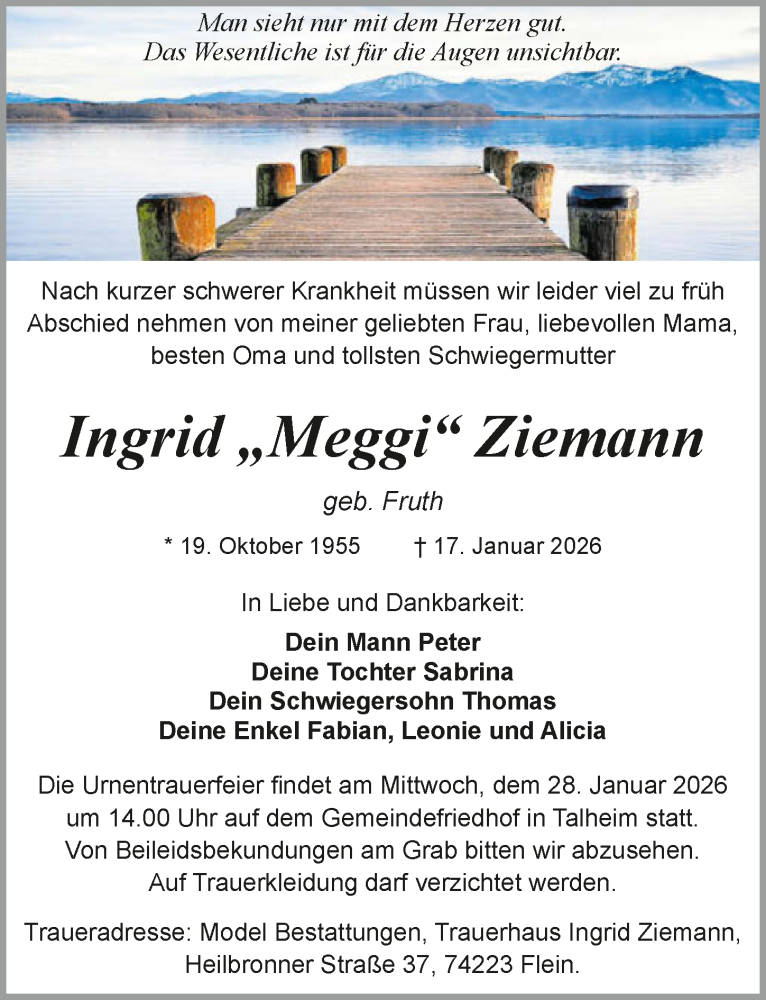  Traueranzeige für Ingrid Ziemann vom 24.01.2026 aus GESAMT