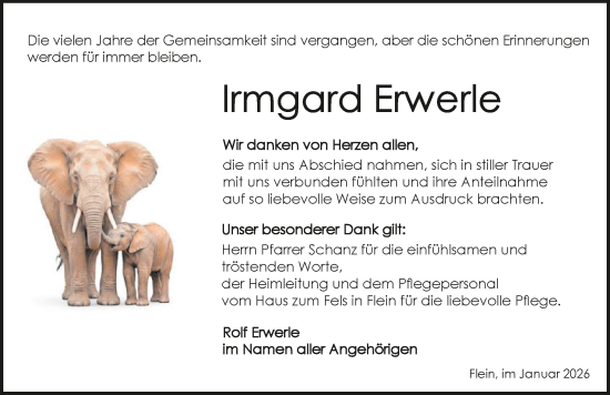 Traueranzeige von Irmgard Erwerle von GESAMT