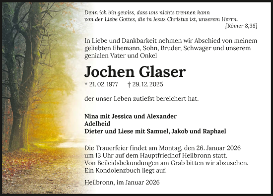 Traueranzeige von Jochen Glaser von GESAMT