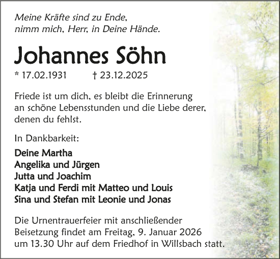 Traueranzeige von Johannes Söhn von GESAMT