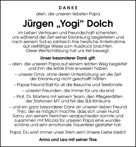 Traueranzeige von Jürgen Dolch von GESAMT