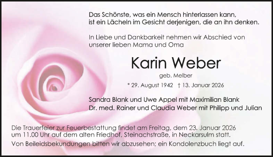 Traueranzeige von Karin Weber von GESAMT