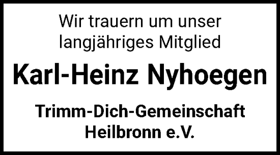 Traueranzeige von Karl-Heinz Nyhoegen von GESAMT