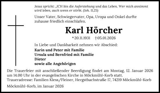 Traueranzeige von Karl Hörcher von GESAMT