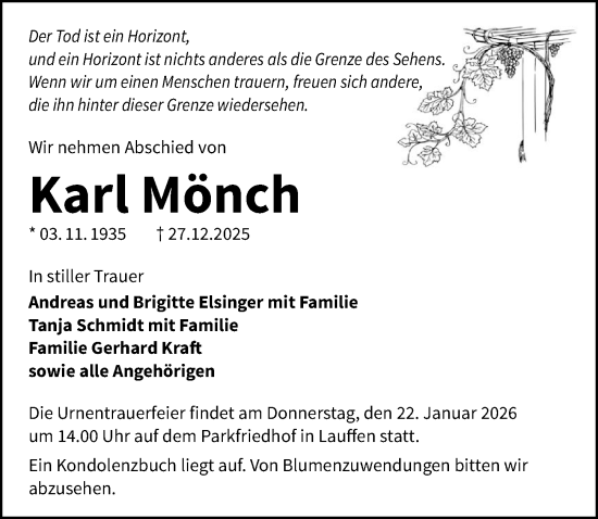 Traueranzeige von Karl Mönch von GESAMT