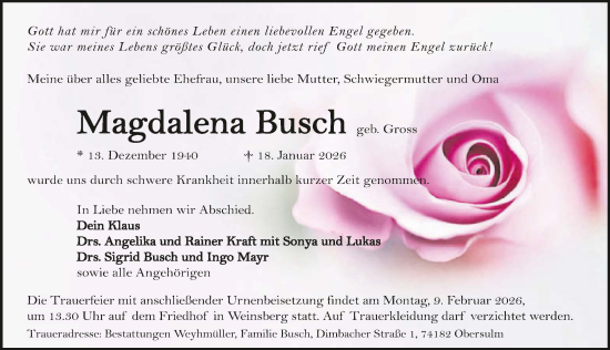 Traueranzeige von Magdalena Busch von GESAMT