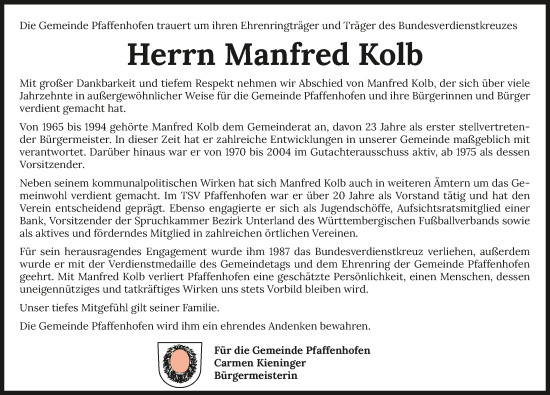 Traueranzeige von Manfred Kolb von GESAMT