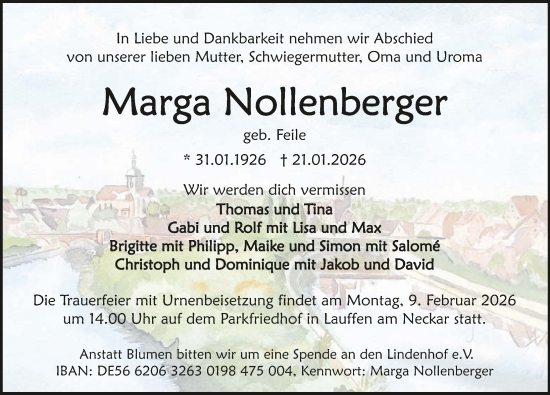 Traueranzeige von Marga Nollenberger von GESAMT
