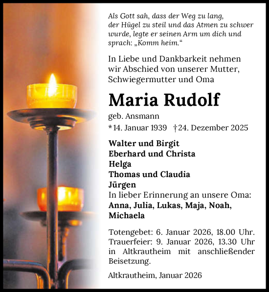 Traueranzeige von Maria Rudolf von GESAMT