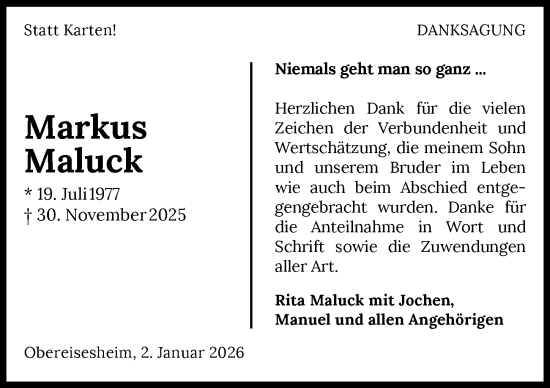 Traueranzeige von Markus Maluck von GESAMT