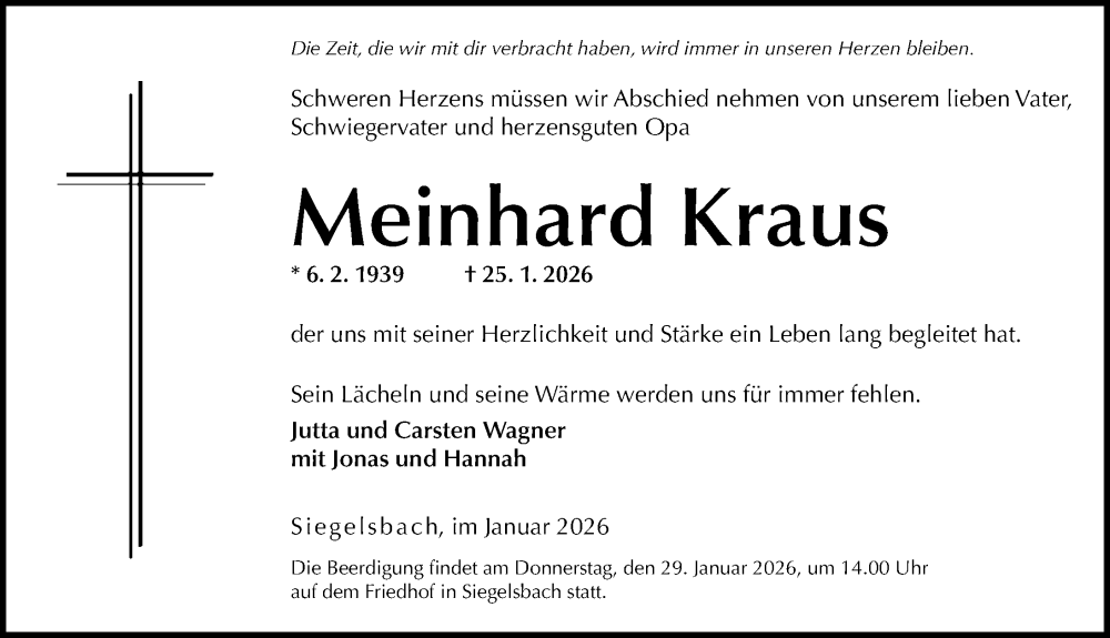  Traueranzeige für Meinhard Kraus vom 27.01.2026 aus GESAMT