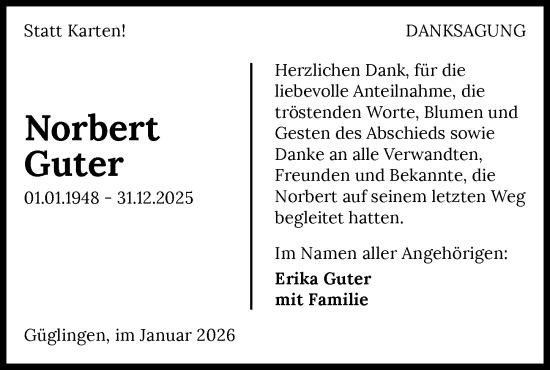 Traueranzeige von Norbert Guter von GESAMT