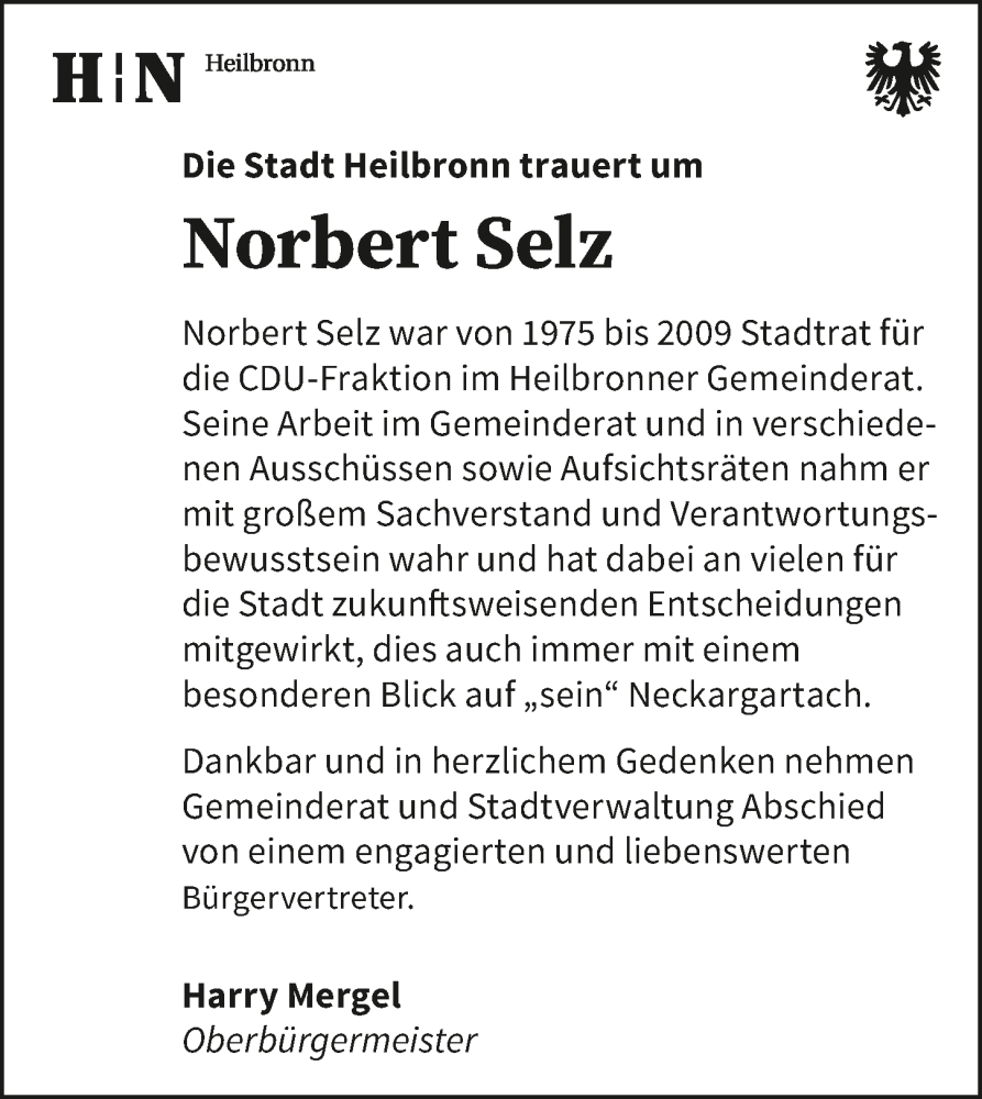  Traueranzeige für Norbert Selz vom 28.01.2026 aus GESAMT
