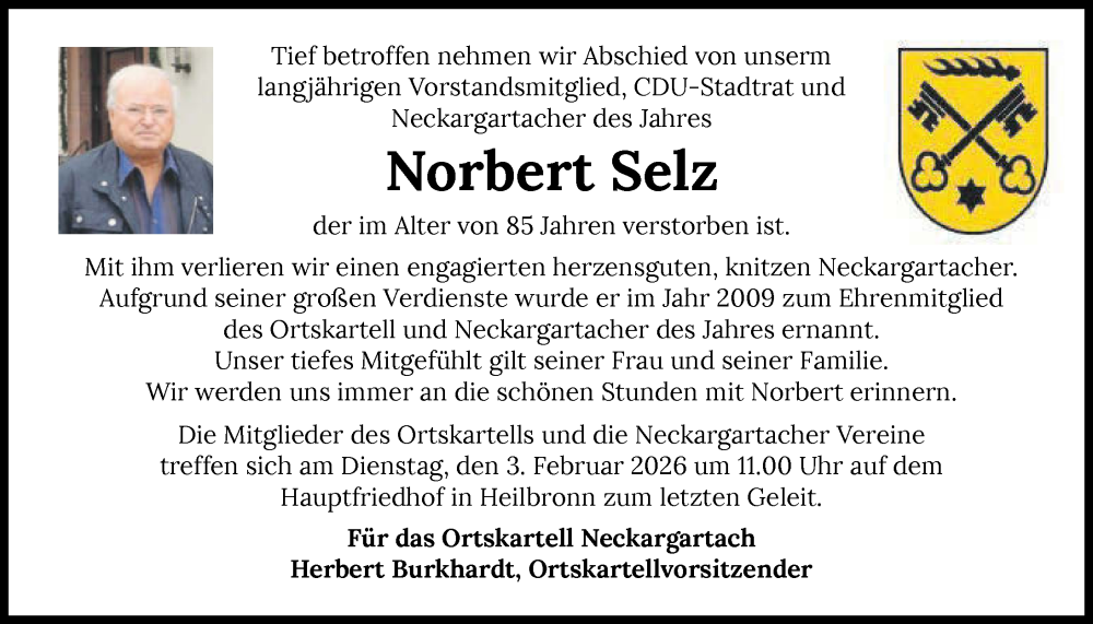  Traueranzeige für Norbert Selz vom 28.01.2026 aus GESAMT