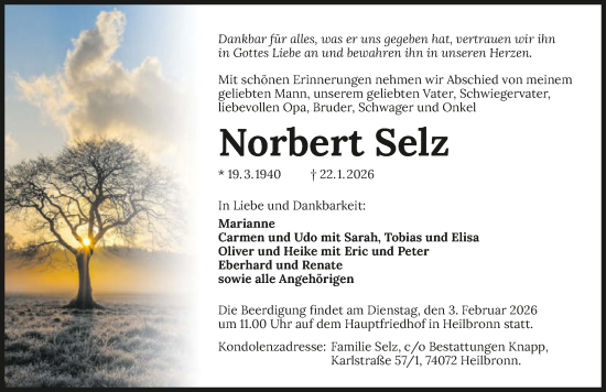 Traueranzeige von Norbert Selz von GESAMT