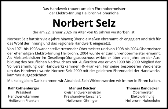 Traueranzeige von Norbert Selz von GESAMT
