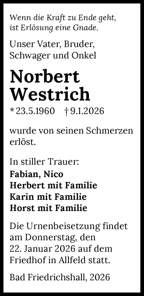 Traueranzeige von Norbert Westrich von GESAMT