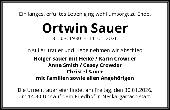 Traueranzeige von Ortwin Sauer von GESAMT