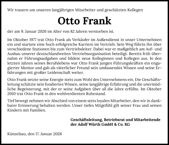 Traueranzeige von Otto Frank von GESAMT