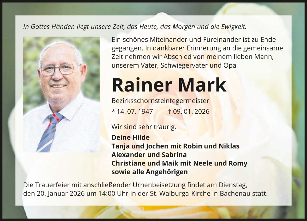  Traueranzeige für Rainer Mark vom 17.01.2026 aus GESAMT