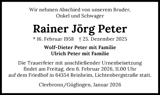Traueranzeige von Rainer Jörg Peter von GESAMT